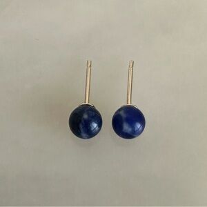 14k Solid Gold 4mm Sodalite Stud Earrings